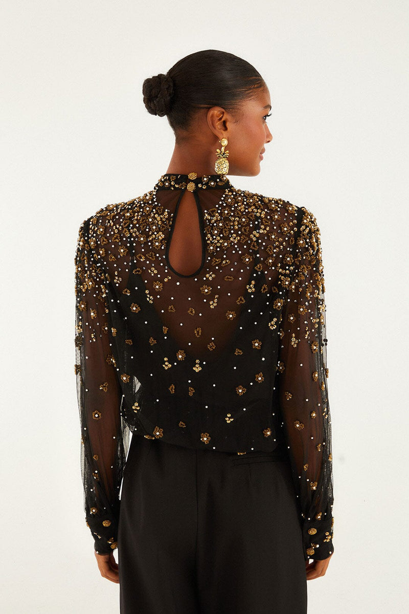 Black Sequined Bubble Tulle Blouse – Carrie Dunham