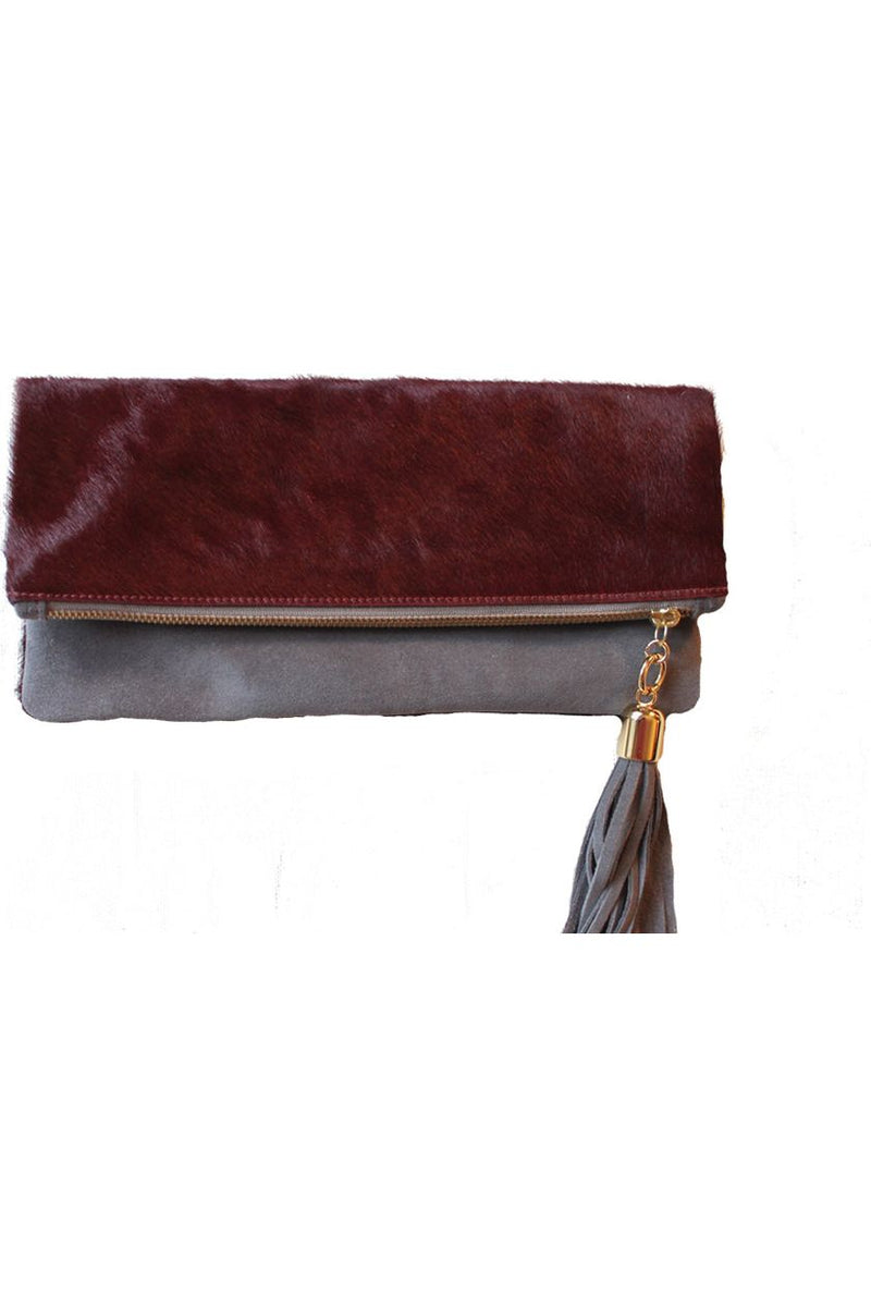 Hair on Leather Foldover Clutch