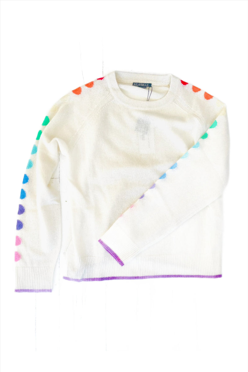 Cream with Rainbow Dot Sleeves Cashmere Sweater Carrie Dunham