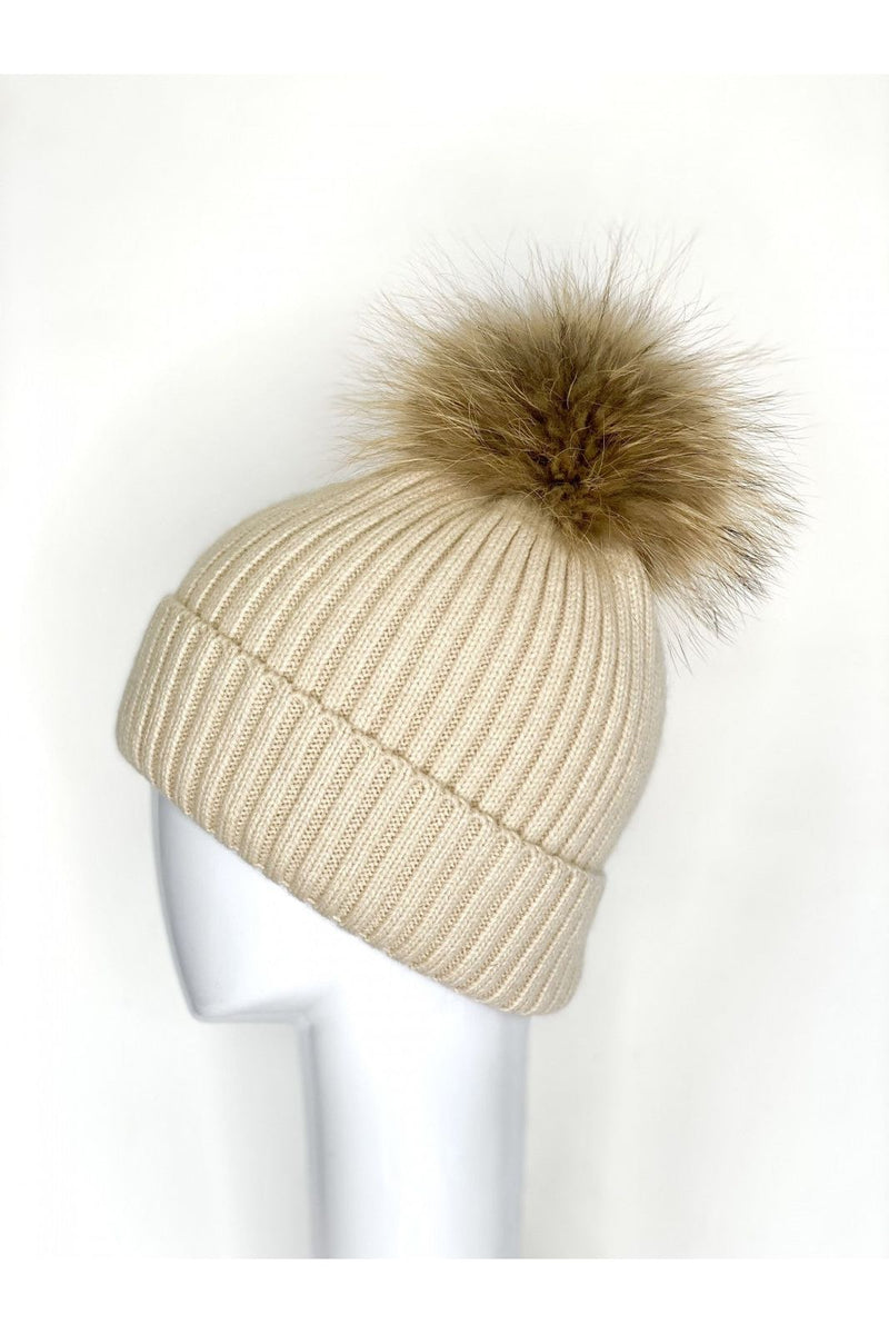 Linda Richards Wool Pom-Pom Hat HA-62 | Black | Shop Fur Pom-Pom Hat