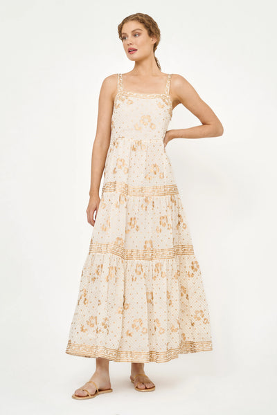 Carlin Cream and Gold Strappy Maxi Dress M