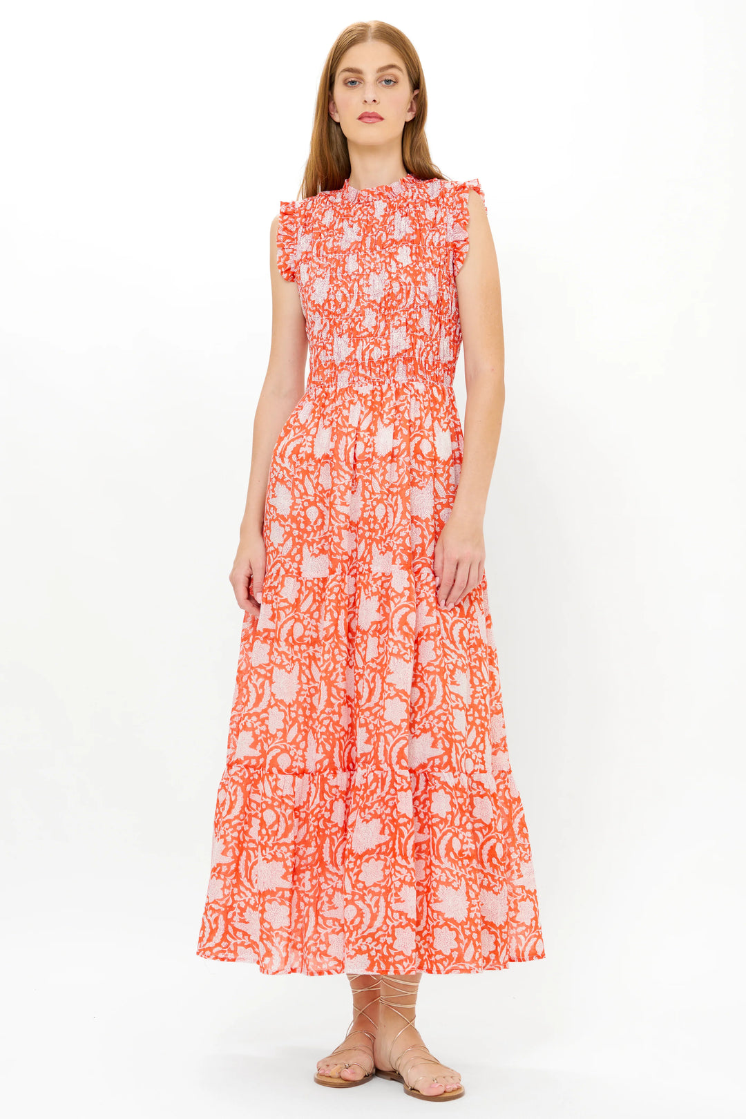 Orange Ivy Sleeveless Smocked Maxi Dress XS
