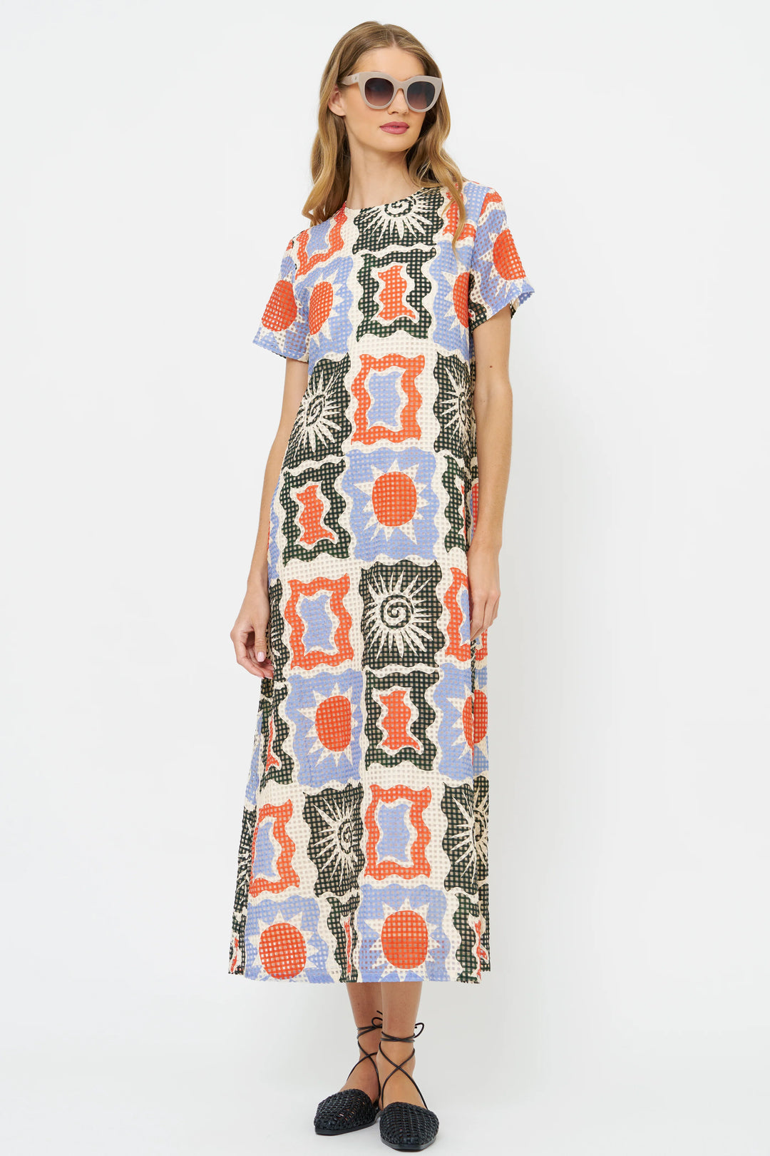 maxi shift dress Clarajane Stretch Style with a belt or go for a floaty oversized look Blue Ruffle Maxi Shift Dress