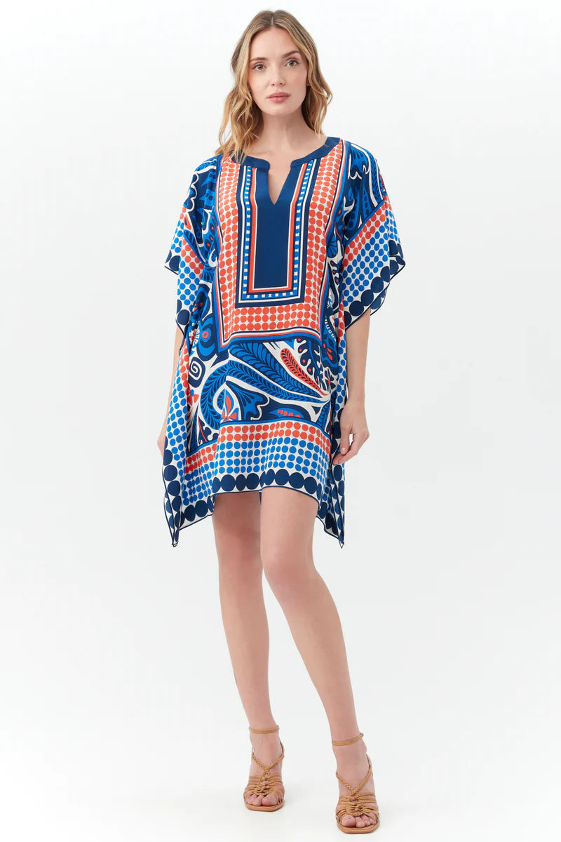 Blue/Red Multi Theodora Caftan Mini Dress Blue/Red Multi Theodora Caftan Mini Dress