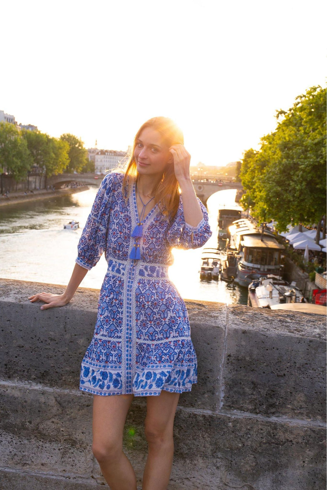 Red White & Blue Puff Sleeve Ann Mini Dress M