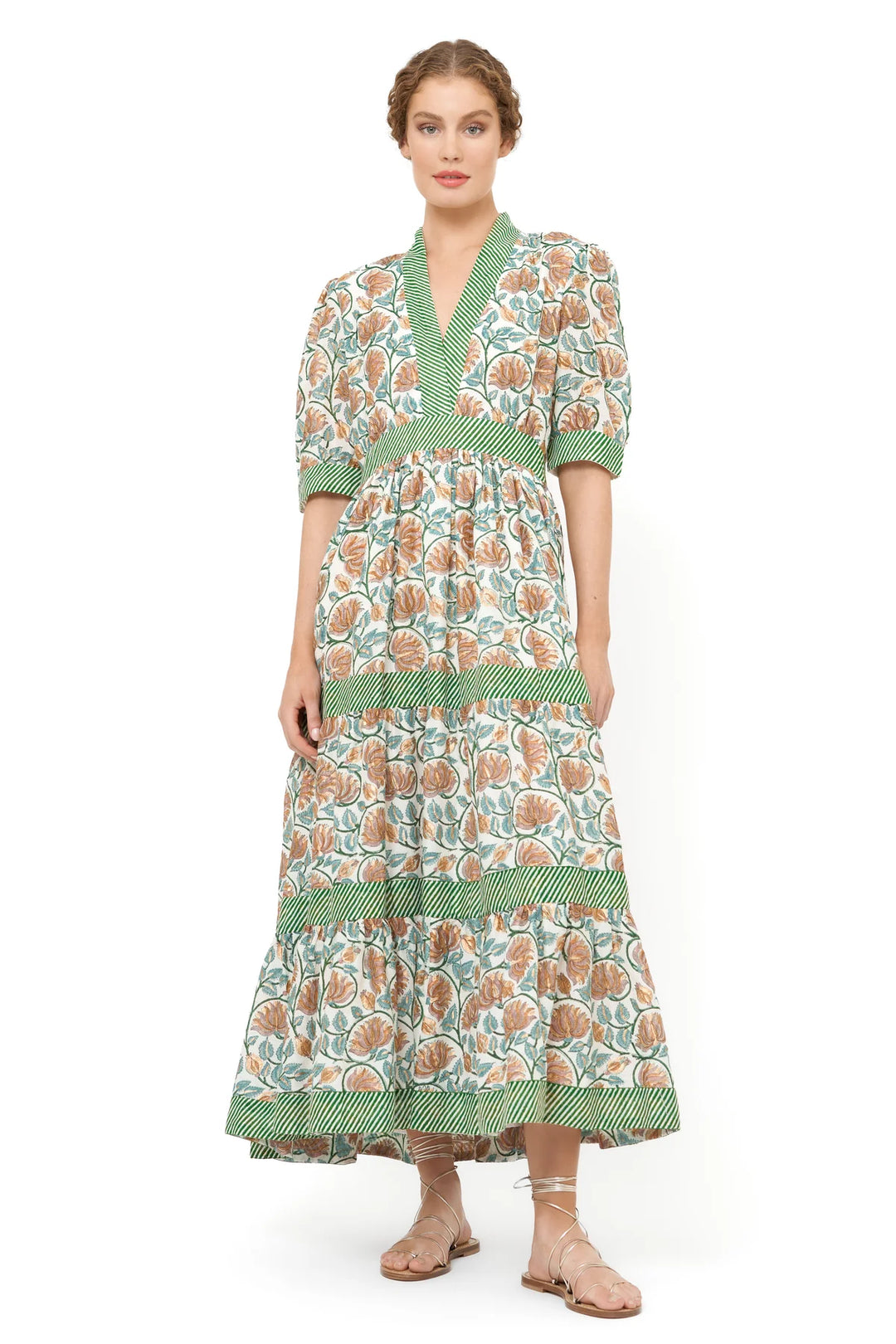 olivia munn green dress V-neck Cuffed Maxi in Salvia Green by Oliphant – Catherine Campbell main image 1