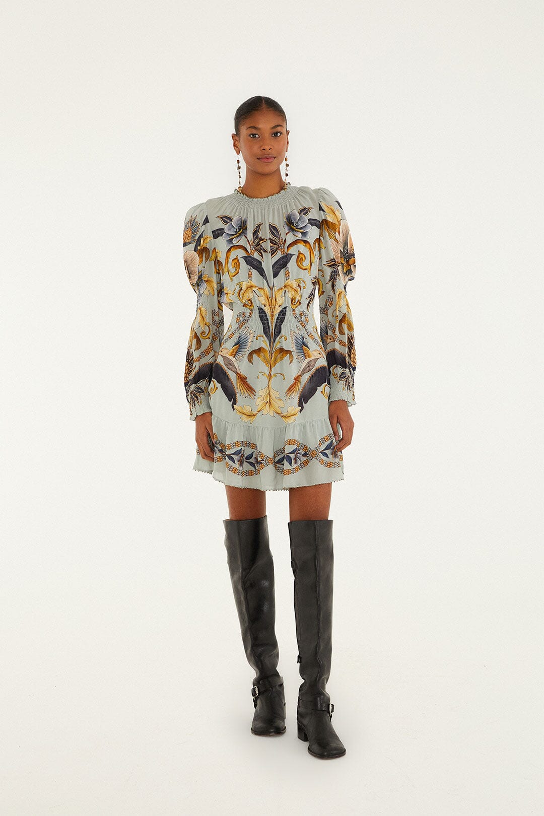 blue snake garden long sleeve mini dress Snake Garden Mini Dress