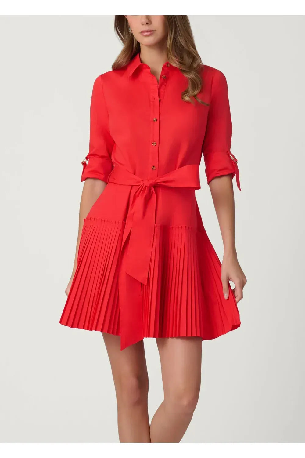 Bright Red Pleated McLean Mini Dress 4