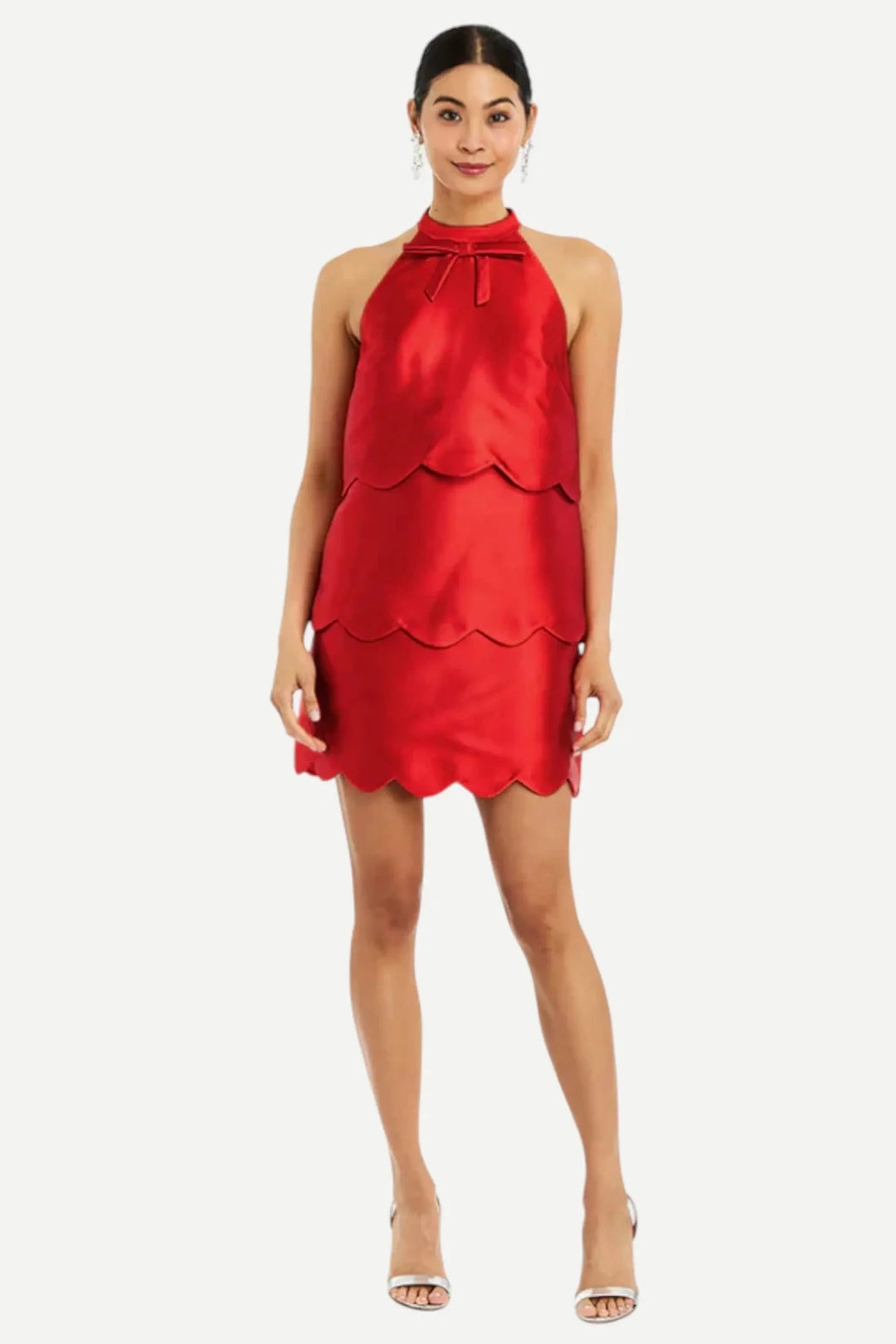 Mestiza New York Cannes Convertible Halter Bow Neck Sleeveless Scallop Dress, Womens, 4, Red Mestiza New York Cannes Convertible Halter Bow Neck Sleeveless Scallop Dress, Womens, 4, Red