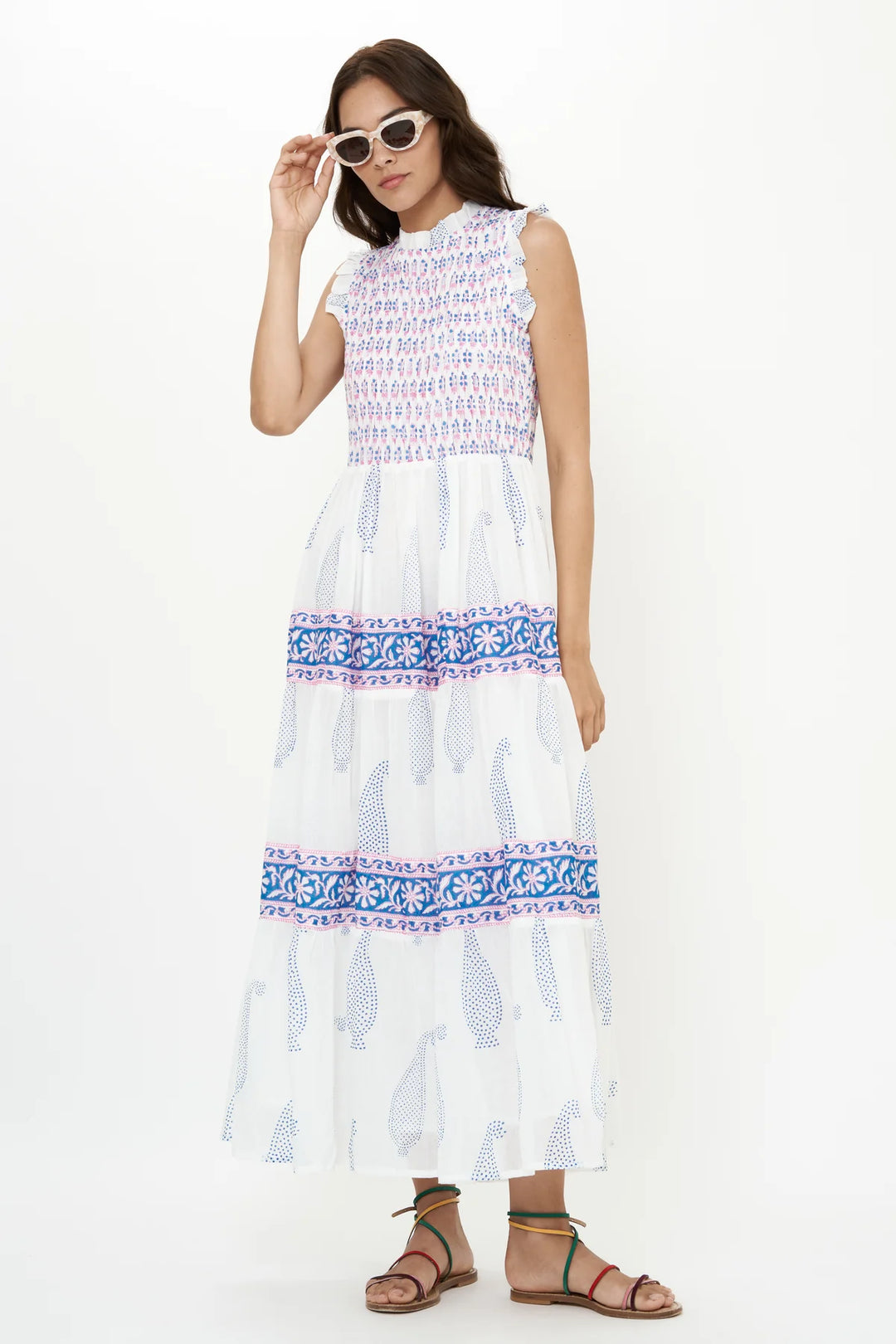 Aptos Blue Smocked Sleeveless Maxi Dress – Carrie Dunham