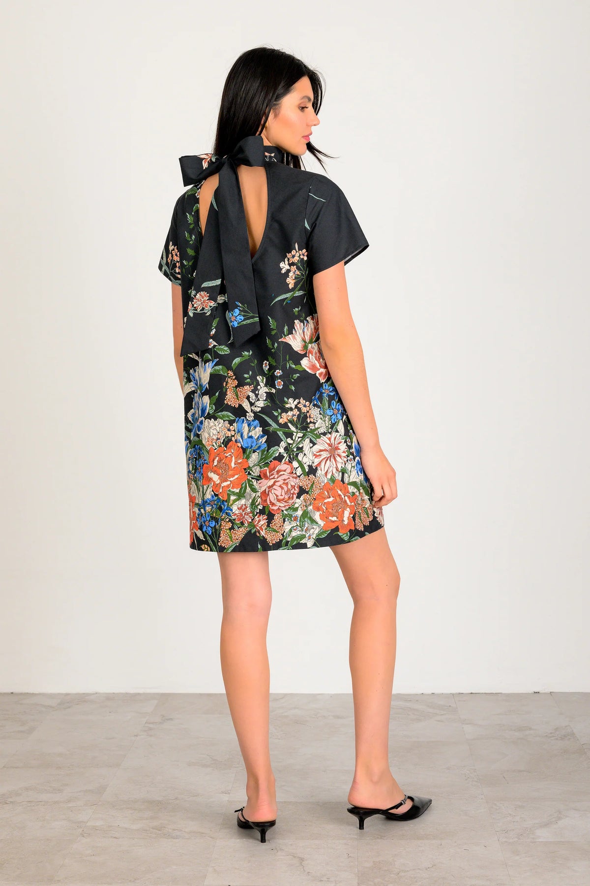 high neck black floral mini dress Anabelle Halter Neck Mini Dress