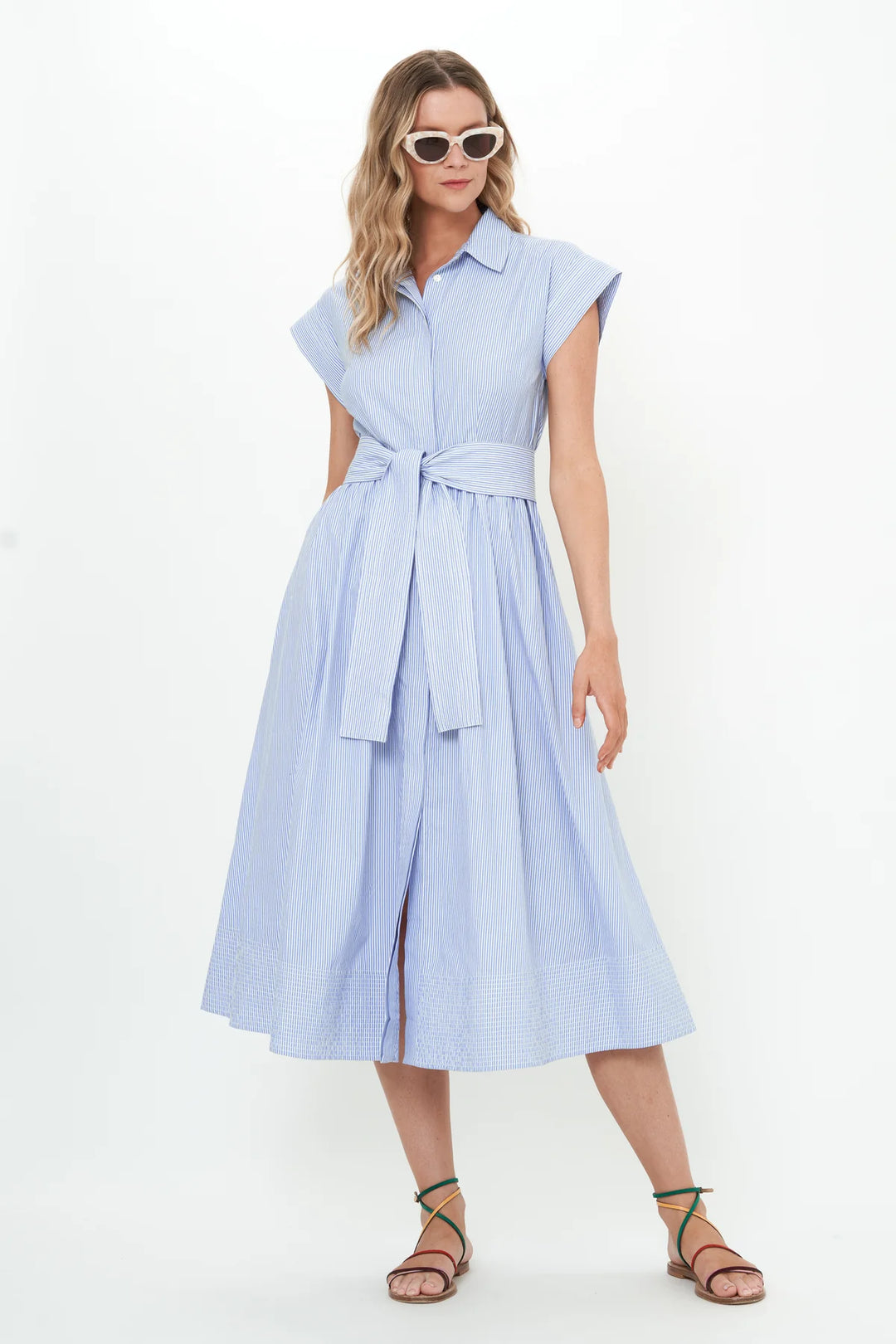 Chatham Blue Belted Shirt Midi Dress  Carrie Dunham