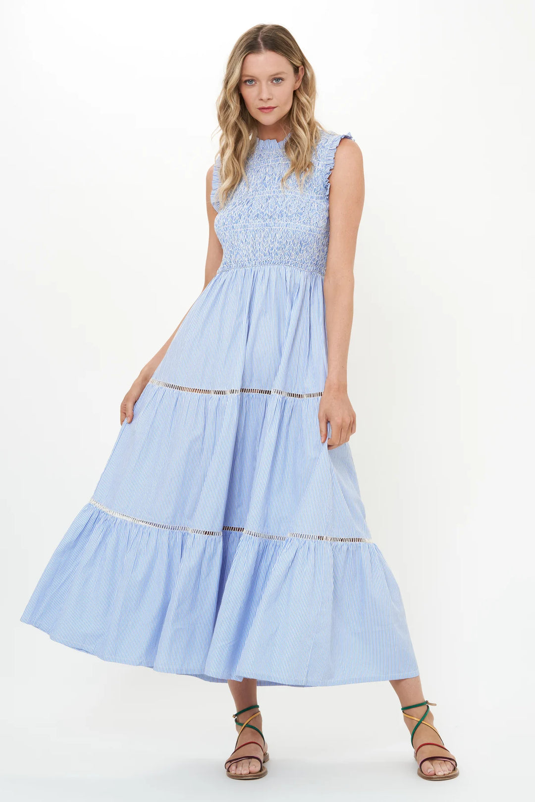 Chatham Blue Sleeveless Smocked Maxi Dress Carrie Dunham Chatham Blue Sleeveless Smocked Maxi Dress Carrie Dunham