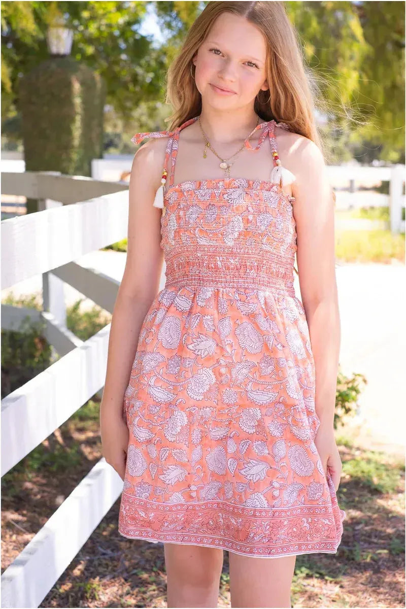 Girl's Coral Smocked Samantha Dress – Carrie Dunham