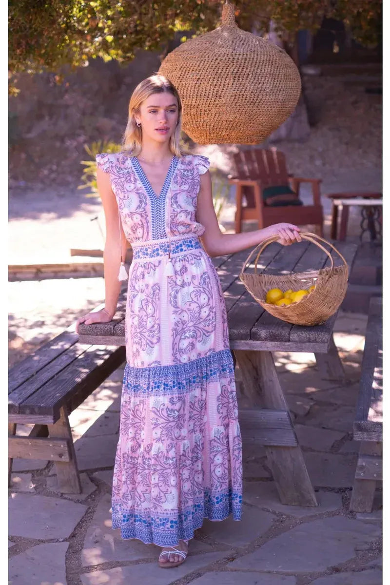 Salmon Ruffle Sleeve Annabelle Maxi Dress