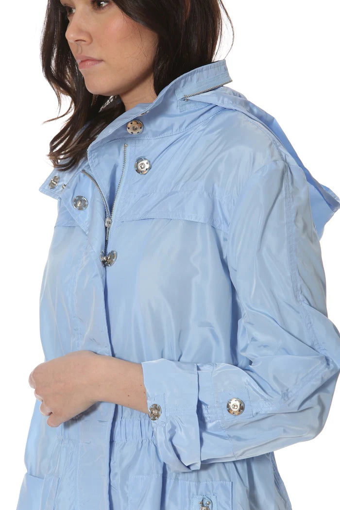 Powder blue raincoat sales