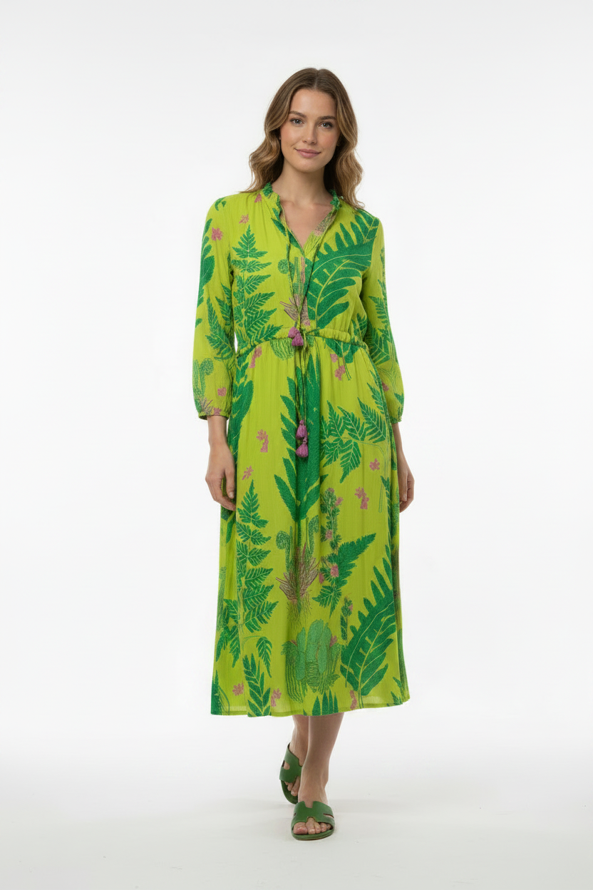 green fern print dress Chartreuse Botanical Capricorn Maxi jan 2023 markdown