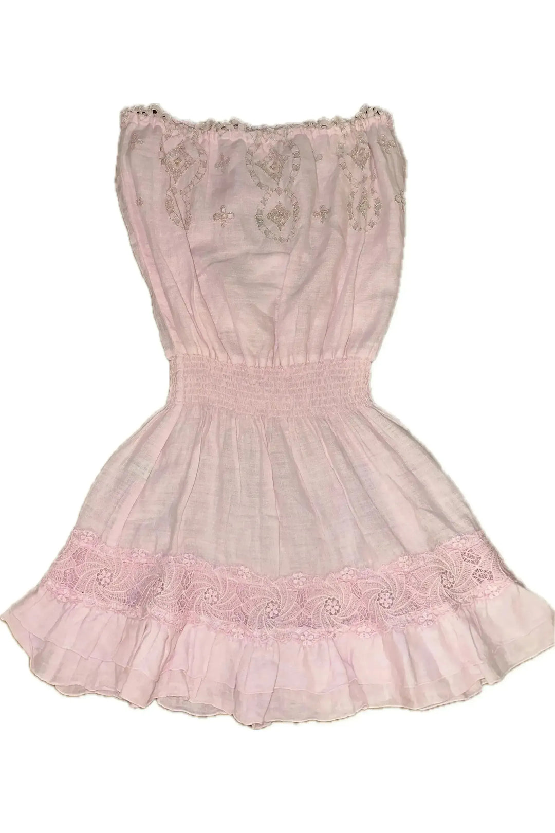 fitted lace wedding dress Rose Pink Embroidered Strapless Mini Dress – Carrie Dunham