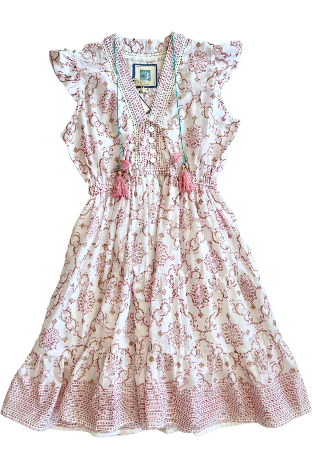 Girl's Pink Gold Motif Sleeveless Annie Mini Dress – Carrie Dunham