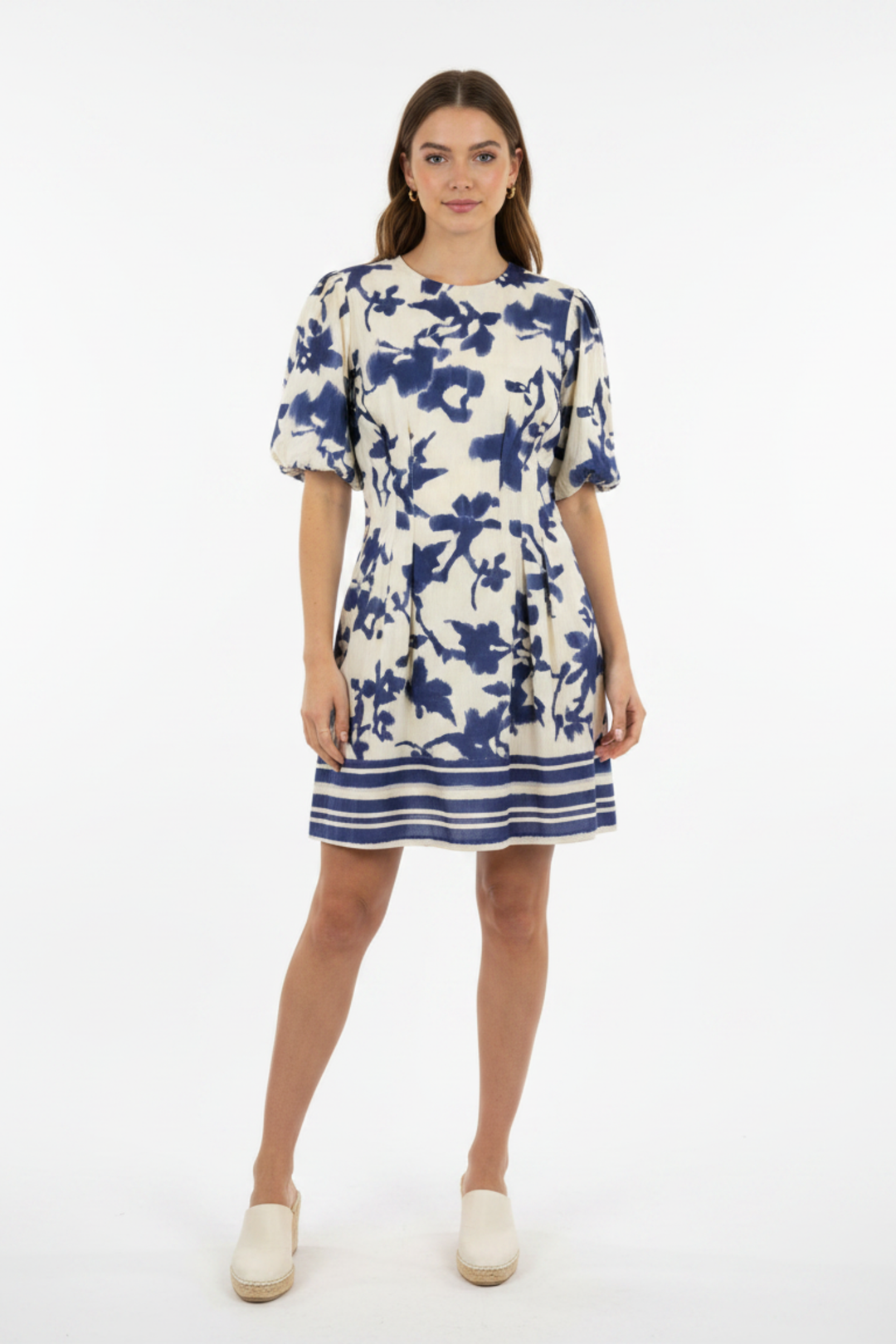 Bone & Royal Blue Puff Sleeve Mini Dress  Carrie Dunham