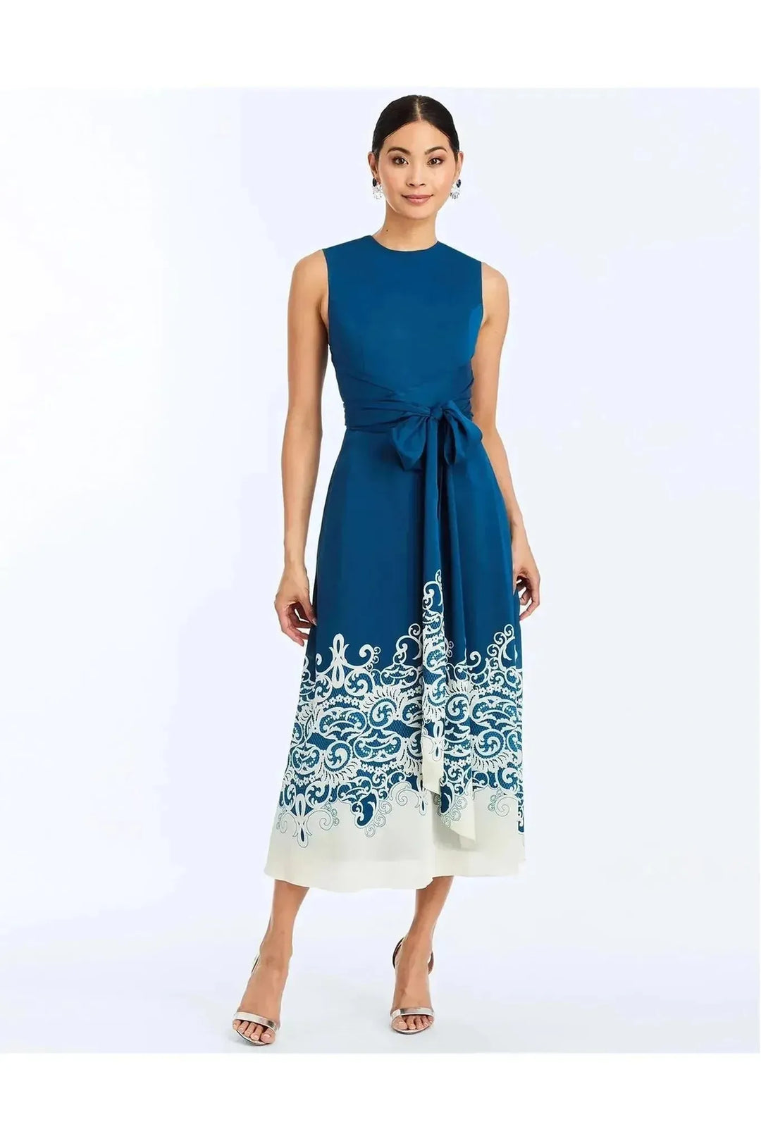 Midnight Chantilly Lace Print Nolita Wrap Midi Dress  Carrie Dunham
