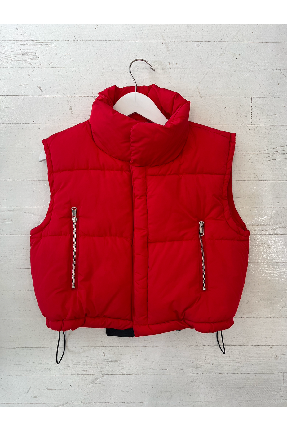 Bright Red Puffer Cropped Vest Carrie Dunham