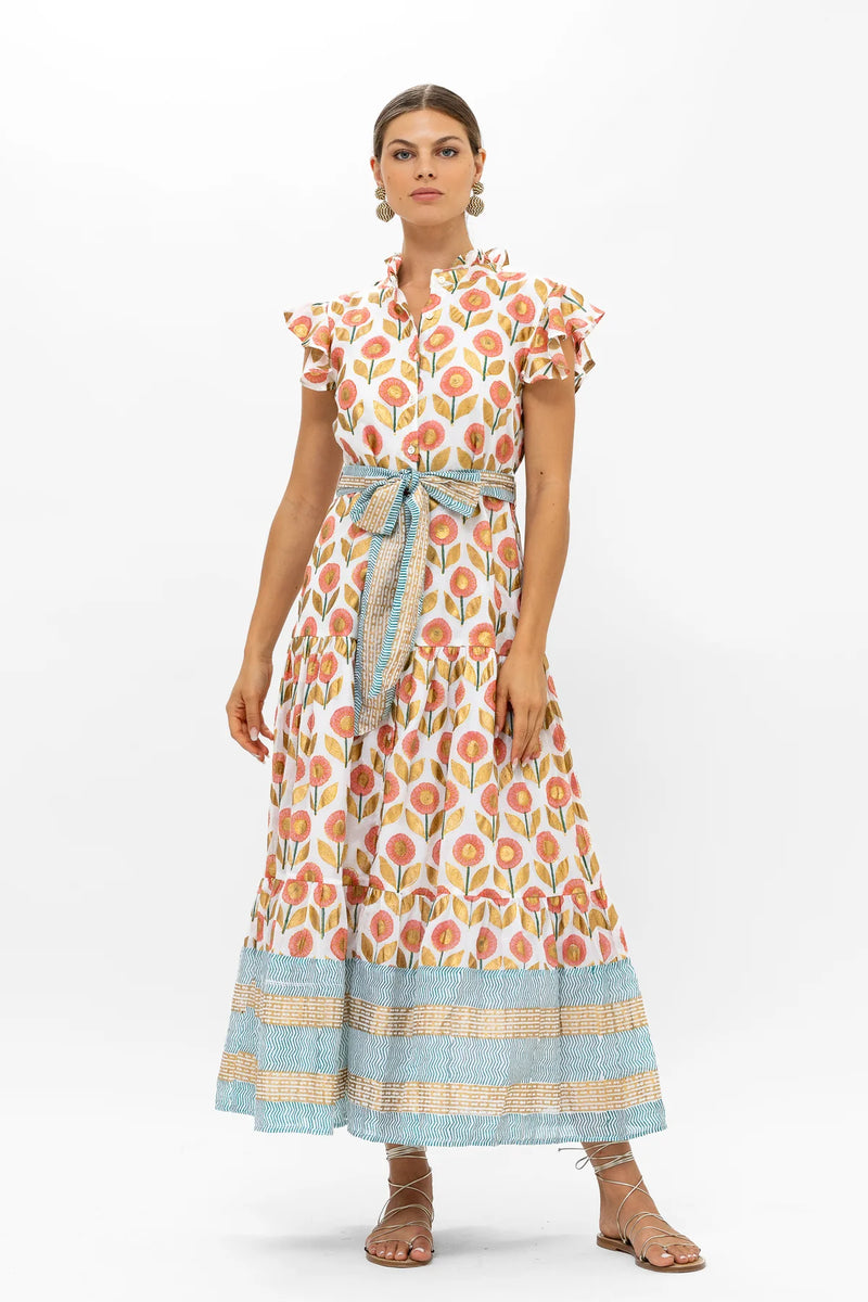 Touraine Coral Ruffle Collar Buttoned Maxi Dress – Carrie Dunham