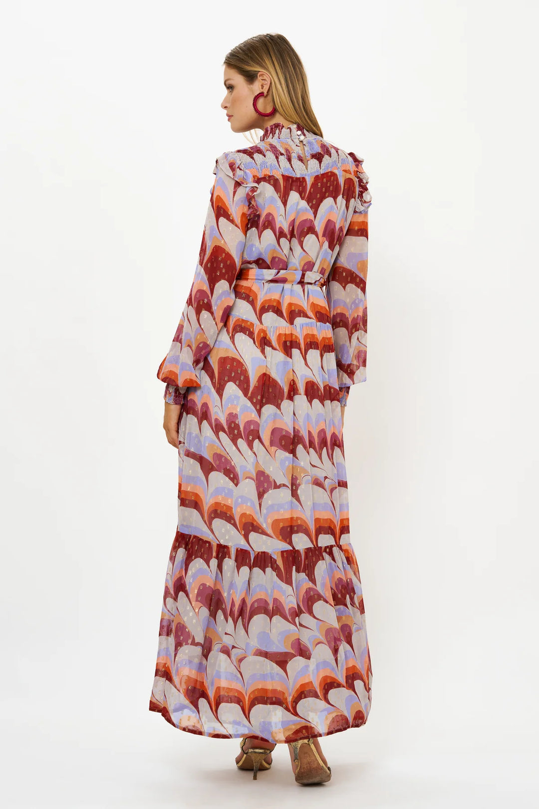 Venice Cognac Smocked Neck Maxi Dress M