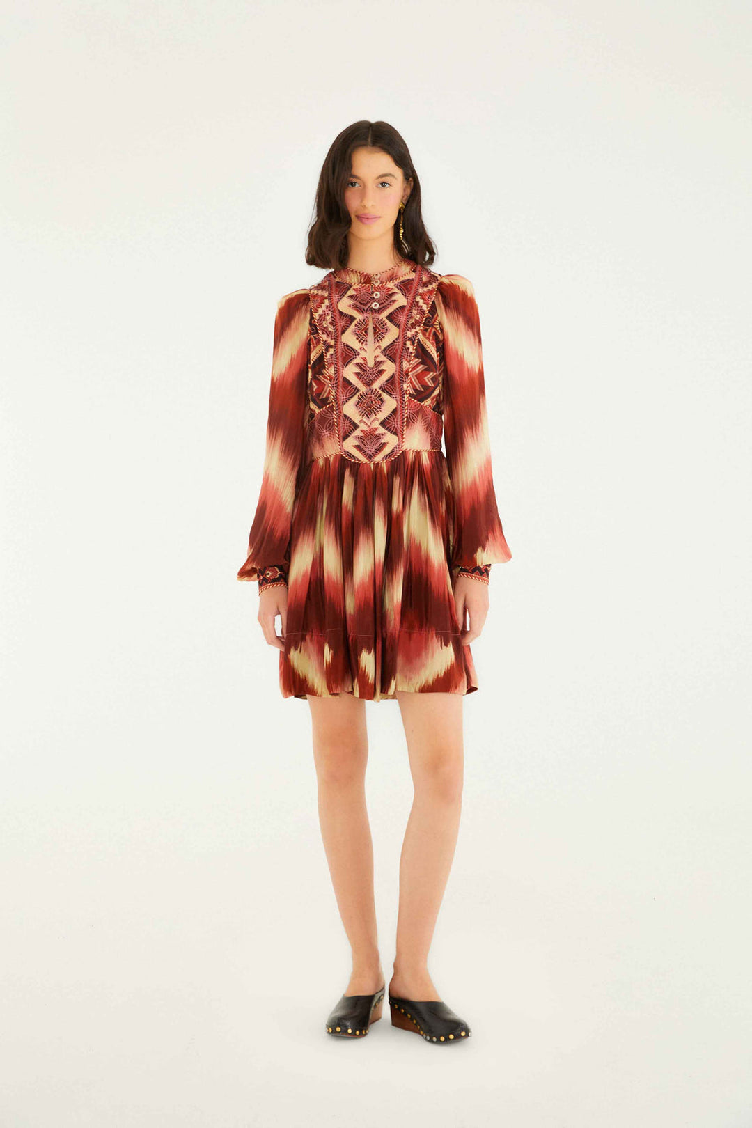 tapestry mini dress FARM Rio Red Amanda Stripes Tapestry Quilted Mini Dress, Amanda Stripes IKAT Red / M