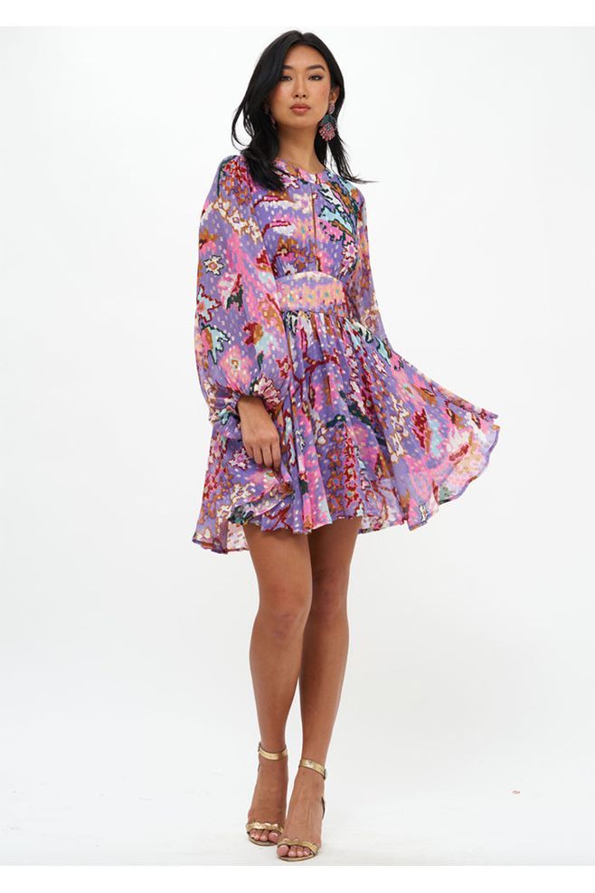 oliphant mini dresses Lavender Bukhara Balloon Waisted Mini Dress L