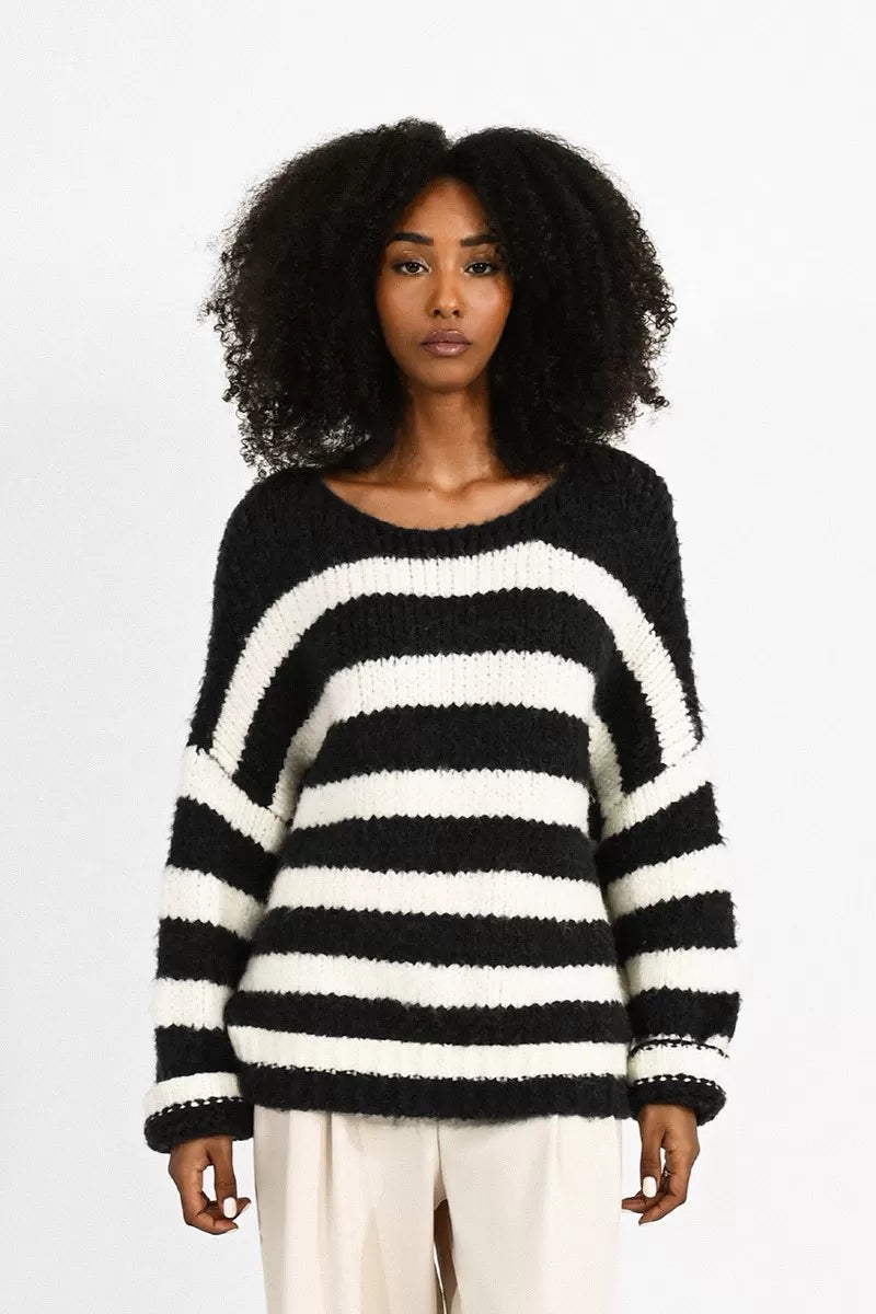 Navy & White Striped Knitted Sweater – Carrie Dunham