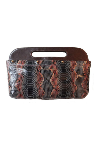 burgundy chestnut python clutch bag