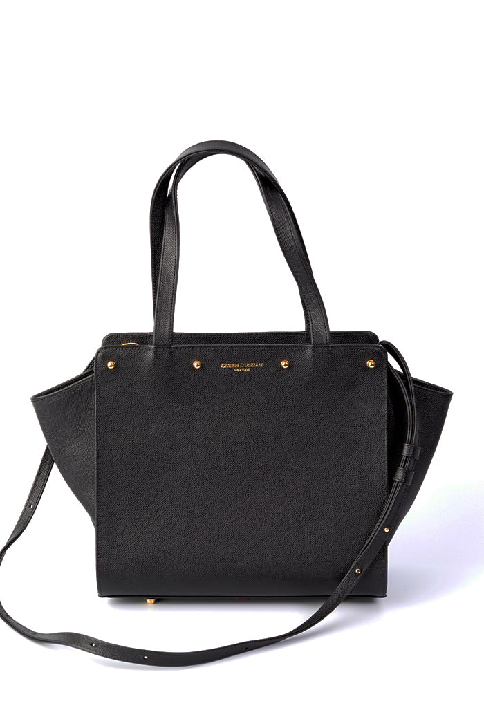 Dissona Italy Large Black Leather Handbag Satchel Boho Zip 