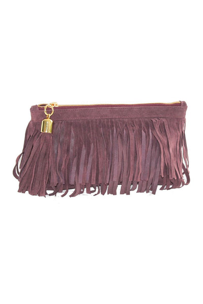 burgundy fringed bag